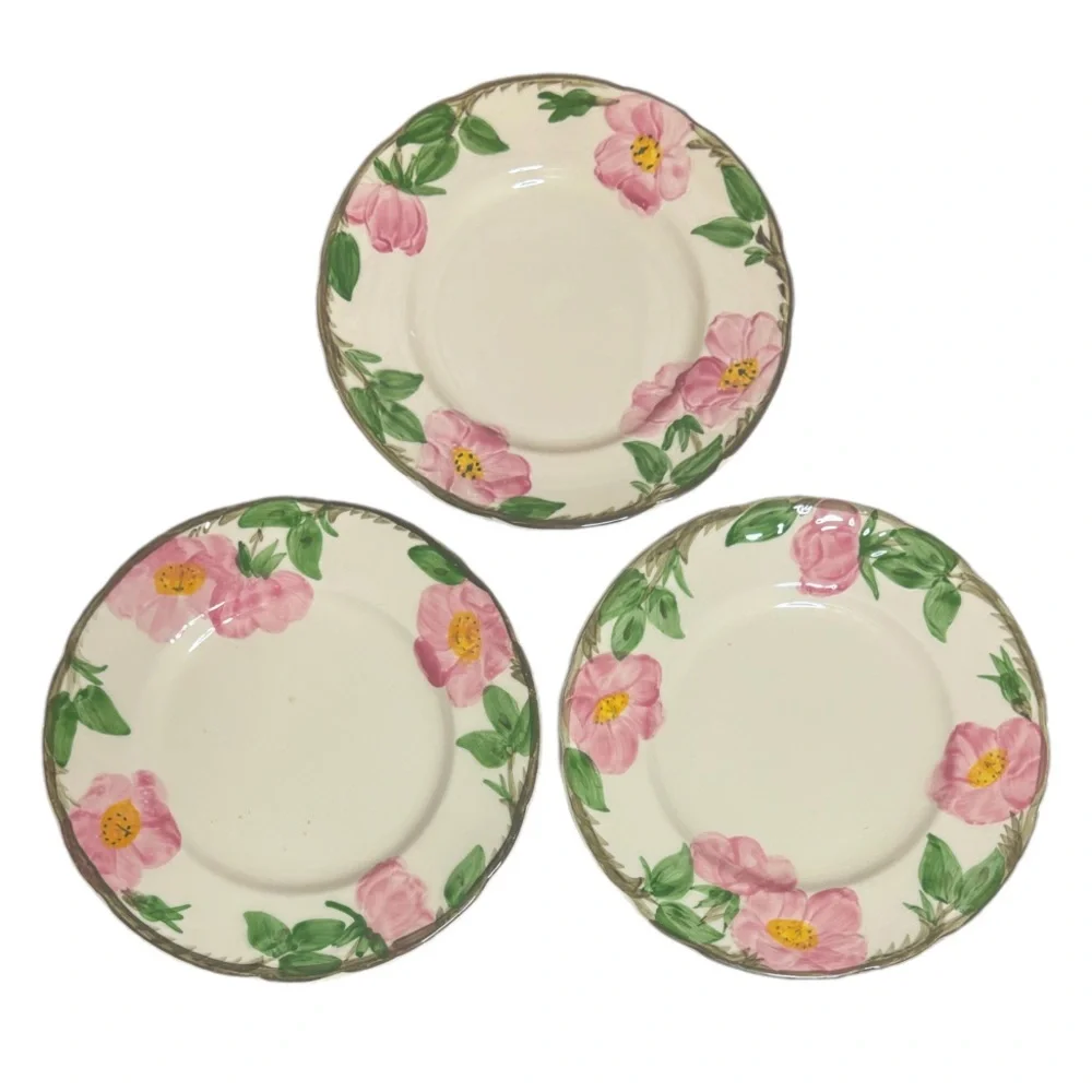 Franciscan Desert Rose 8” Plates 3 Pc Set Vintage Dishes USA Cottage Cream Pink
